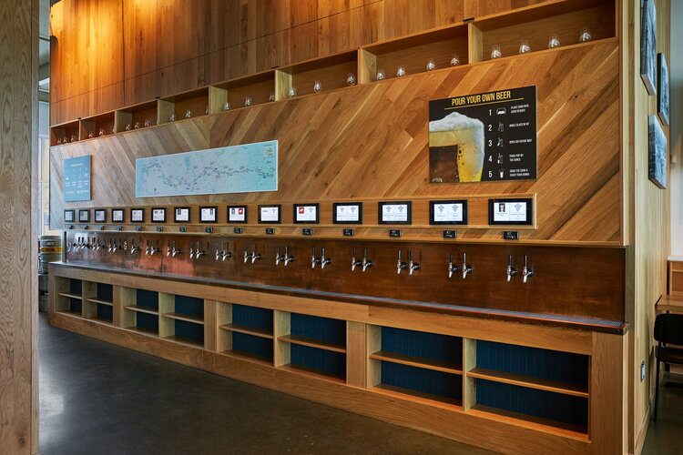 Self-serve beer wall in a brewery
